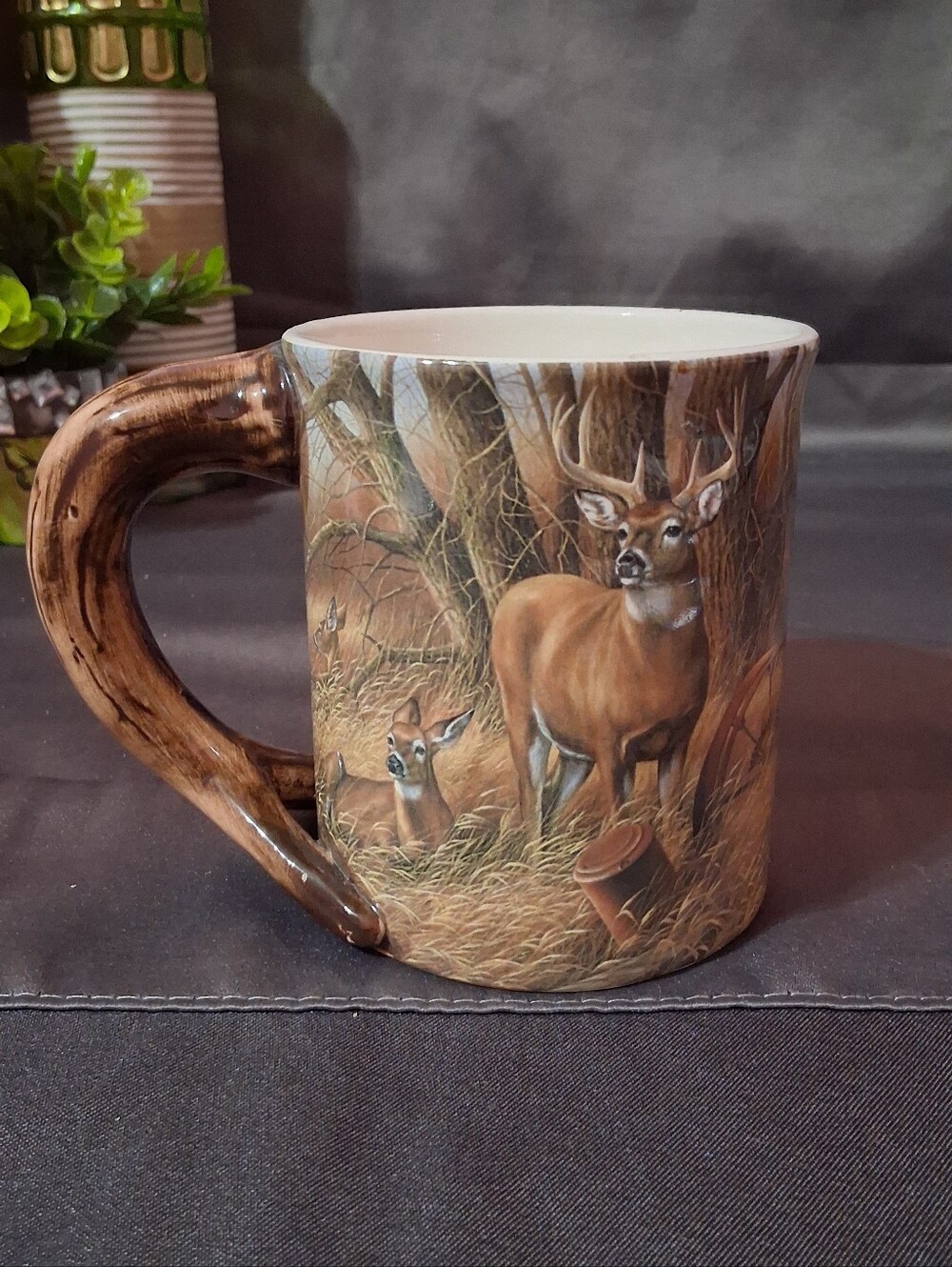 Wild Wings Rustic Retreat Whitetail Deer Sculpted Mug R. Milette